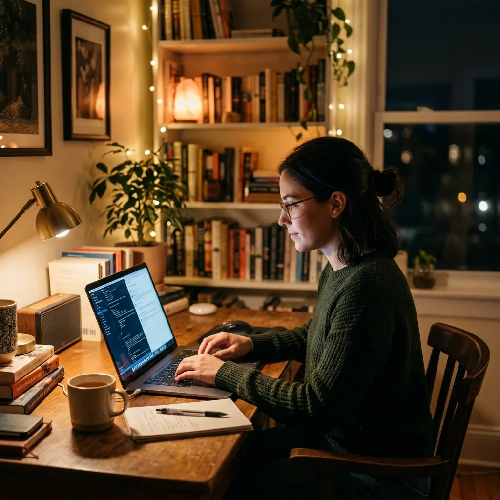 Professional working late at night in a modern office